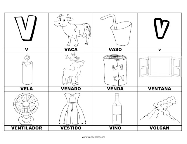 Dibujos para colorear: Palabras con V
