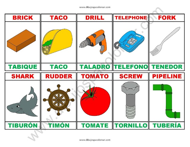 Memorama a color Español - Ingles de la letra T