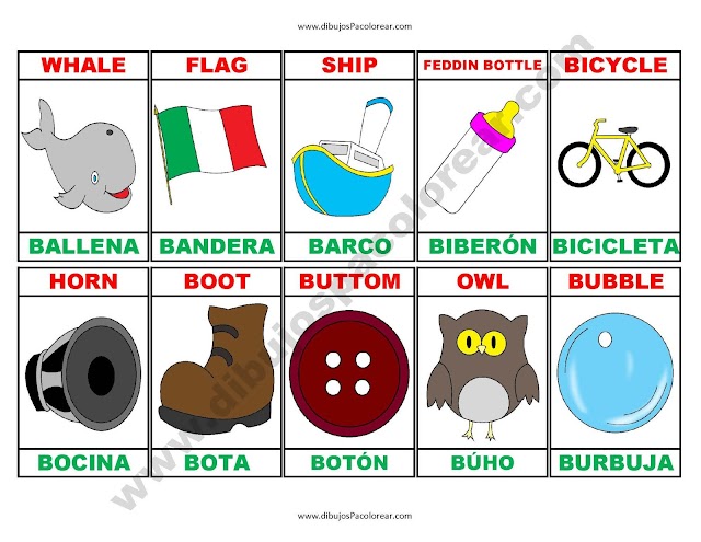 Memorama a color Español - Ingles de la letra B