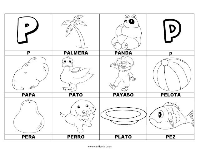 Dibujos para colorear: Palabras con P