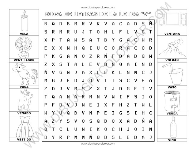 Sopa de letras de la letra V
