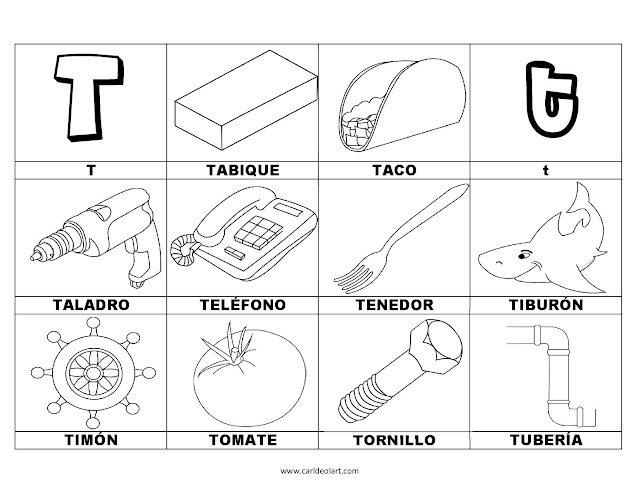 Dibujos para colorear: Palabras con T
