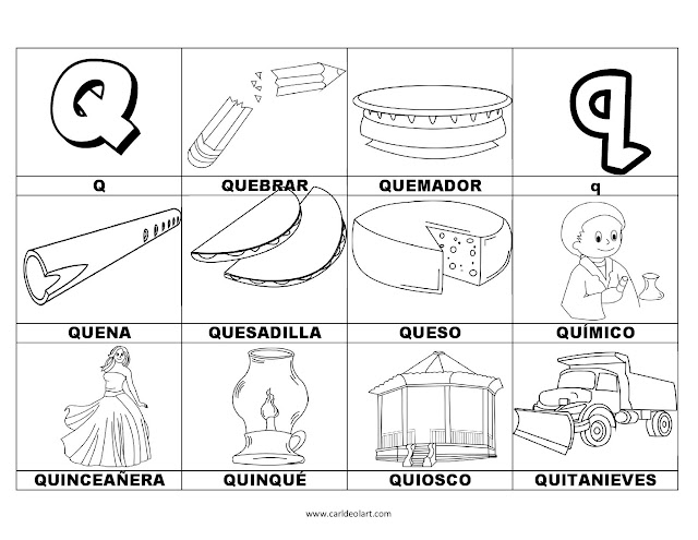 Dibujos para colorear: Palabras con Q