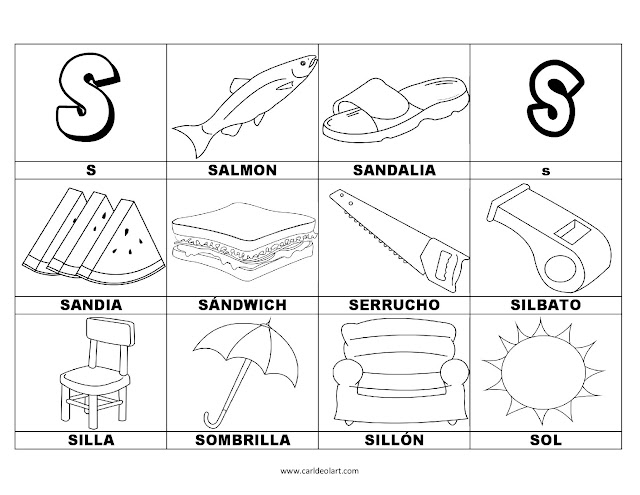 Dibujos para colorear: Palabras con S
