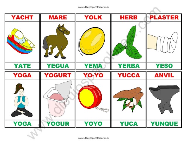 Memorama a color Español - Ingles de la letra Y