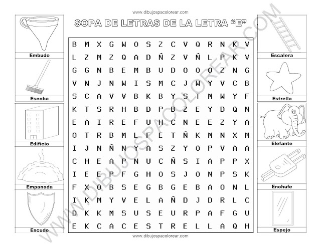 Sopa de letras de la letra E