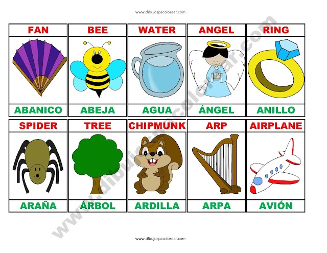Memorama a color Español - Ingles de la letra A 
