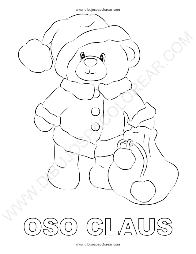 Osito Santa Claus dibujo para colorear
