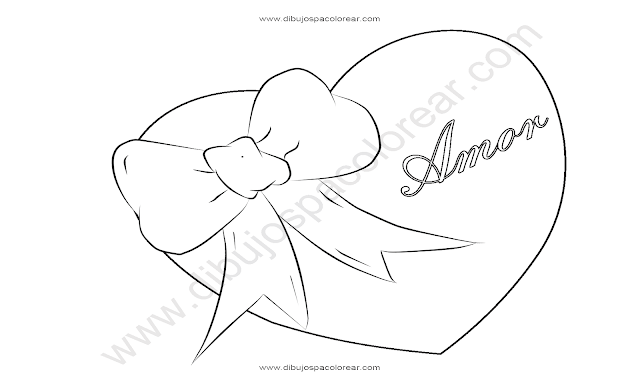 Dibujo de corazón con moño para colorear