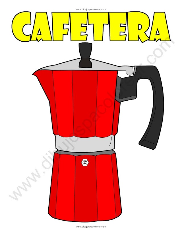 Cafetera dibujo a color y para colorear