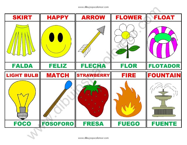 Memorama a color Español - Ingles de la letra F