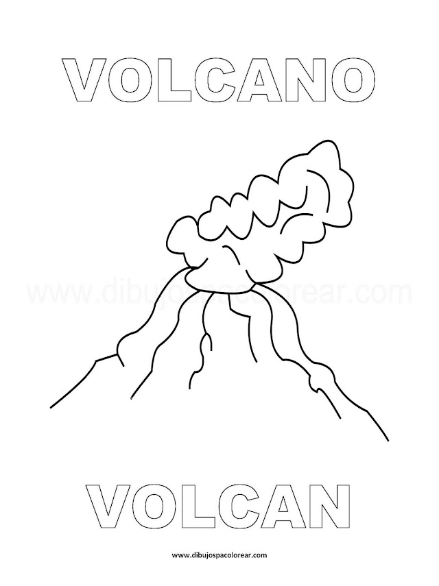 Dibujos Inglés - Español con V: Volcán - Volcano